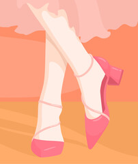 Female legs in pink shoes, vector illustration. High heels. Fashion illustration. Illustration for postcards.
