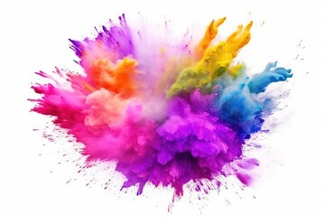 Fototapeta na wymiar Multicolor explosion of holi powder isolated on white background. Generative AI