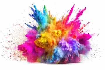 Multicolor explosion of holi powder isolated on white background. Generative AI