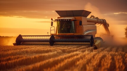 Fototapeta premium combine harvester at sunset