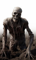 Zombie coming out from ground soil, Halloween mystery concept, Generative AI