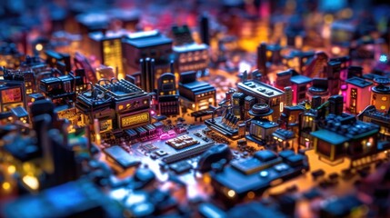tilt shift view of Circuit Cities Miniature, Generative AI