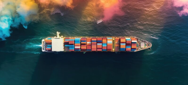 Aerial top view of cargo maritime ship in the ocean, Generative AI