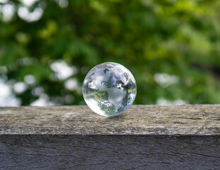 glass earth globe in forest