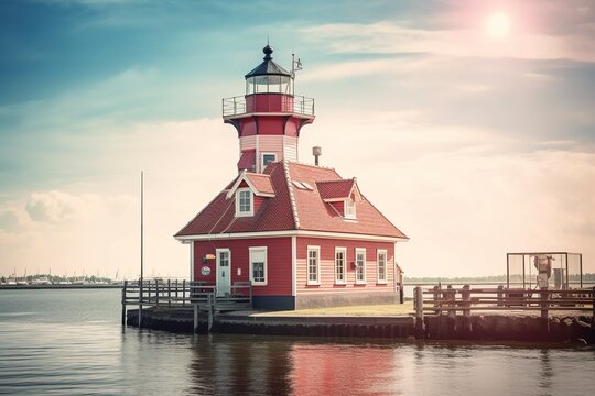 The famous Paard lighthouse at the end of a jetty. Ai generated.