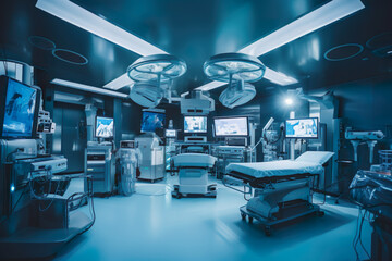 Illustration of modern blue operating room in hospital