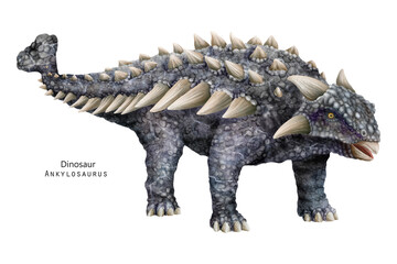 Ankylosaurus illustration. Dinosaur with spikes, horns. Grey dino