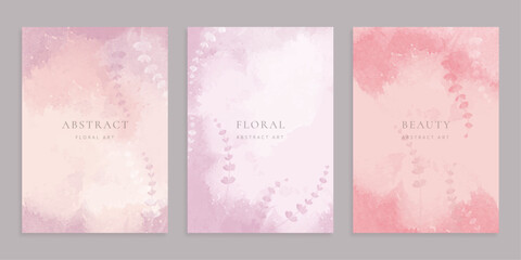 Watercolor cards templates with lavender. Abstract art floral design for greeting card, wedding invitation, cover, poster.