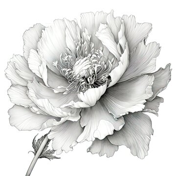 monochrome peony flower detailed petals clip art preview