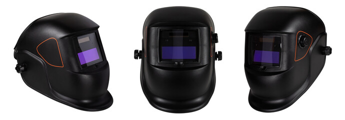Modern welding helmet isolated on white background. Welder mask. Collection