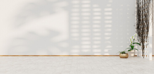 Floor and wall Scene with leaves in the house empty room 3D illustration
