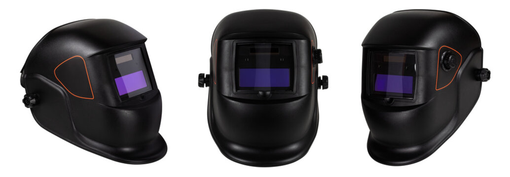 Modern welding helmet isolated on white background. Welder mask. Collection