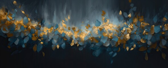 Fototapeta na wymiar Magic night blue sky with sparkling stars. Gold glitter powder splash vector background. Generative AI