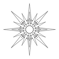 Hand drawn mystical Sun in line art. Bohemian symbol bursting sun rays. Magic celestial circle talisman, antique style, boho, tattoo, logo. Vector sketch illustration isolated on white background