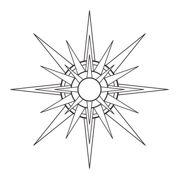 Hand drawn mystical Sun in line art. Bohemian symbol bursting sun rays. Magic celestial circle talisman, antique style, boho, tattoo, logo. Vector sketch illustration isolated on white background