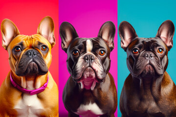 collage from portraits of three cute dogs. generative AI