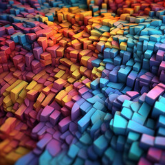 3d realistic textured background with colorful cubes, in the style of tilt-shift photography, organic formations, emotive fields of color, boldly fragmented, abrasive authenticity, data visualization