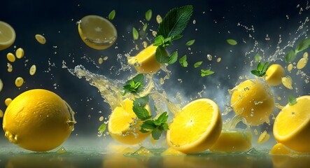 Fototapeta na wymiar Splash stop motion photography lemons and lime. Generated AI