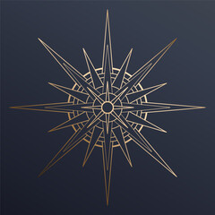 Fototapeta premium Hand drawn mystical golden Sun in line art. Bohemian symbol bursting sun rays. Magic celestial circle talisman, antique style, boho, tattoo, logo. Vector sketch illustration on blue background
