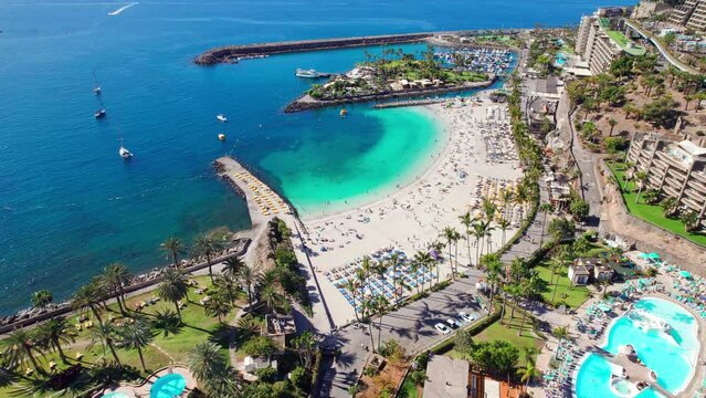 Aerial view of the Playa de la Verga beach, Gran Canaria, Canary Islands, Spain