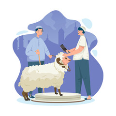 Flat Illustration of sheep sacrifice for Islamic Eid al-Adha