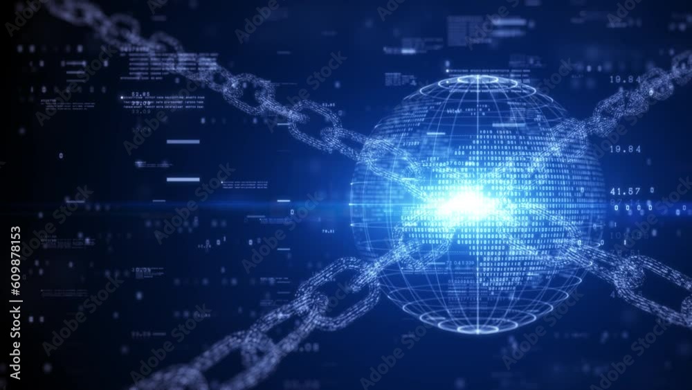 Aufkleber chain of blockchain network concept, global technology digital data background, hi-speed internet tr