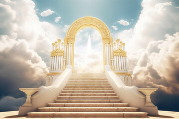 Illustration of stairs and gate of heaven - obrazy, fototapety, plakaty