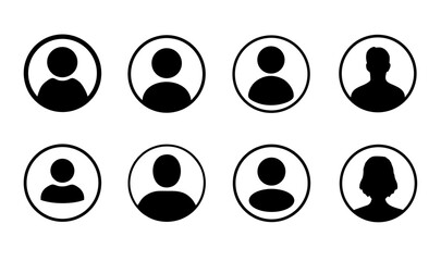 Round black & white User profile Avatar icons collection for websites, app and UI/UX
