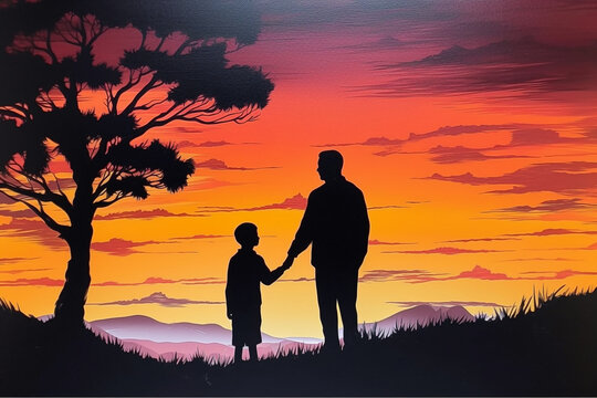 A dad and a child watching a sunset