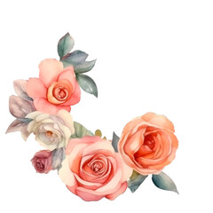 Peony roses watercolor wreath. AI generative isolated illustration. Summer wedding invitation design element