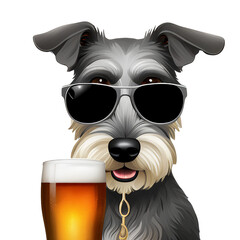 Miniature Schnauzer Dog With Sunglasses Drinking BeerMiniature Schnauzer Dog With Sunglasses Drinking Beer