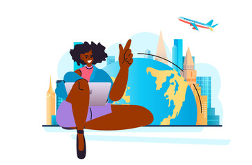 Obraz premium young woman freelancer using laptop on tropical beach summer vacation holiday time to travel concept