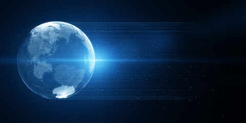 Digital globe on blue background with empty space. 3D Rendering