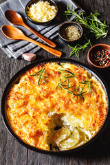 cheesy potato bake or potato casserole, top view