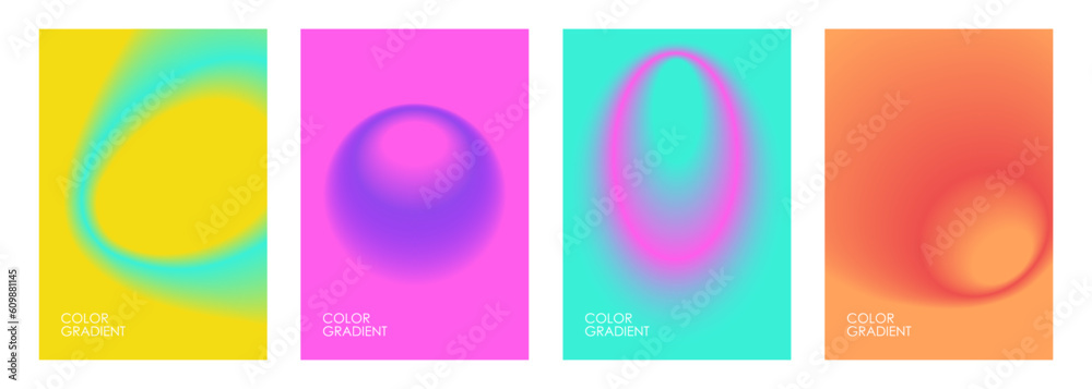 Aufkleber Set of abstract backgrounds with color gradients. Blurred shapes. Graphic templates collection for brochure covers, posters and flyers. Vector illustration.