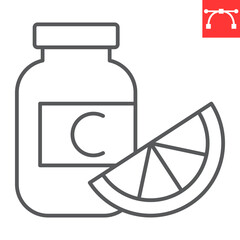 Vitamin C line icon, supplements and health, vitamin C bottle vector icon, vector graphics, editable stroke outline sign, eps 10.