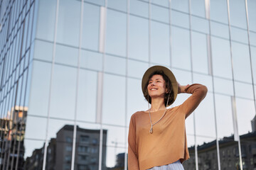 Fototapeta premium Melancholic beautiful portrait profile. Young adult in the sunglasses. Romantic affecting mood. High quality photo
