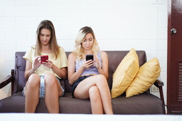 couple love friend woman don't talking together touchy, LGBT woman concept.
