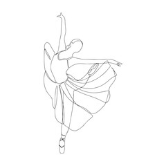 One continuous line drawing of young graceful woman ballet dance. Ballet performance concept. Dynamic single line draw design vector illustration