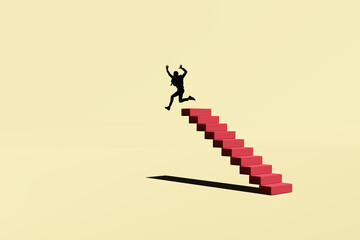 Career downfall or career decline concept. Silhouette of a man falling from the top of a staircase.