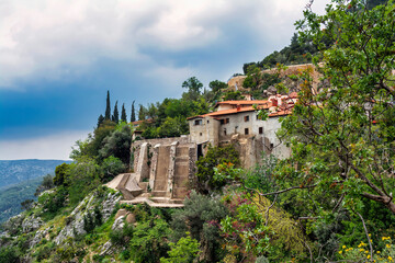Fototapeta na wymiar View of the Greek Orthodox monastery of Moni Koimiseos Theotokou Kliston or Assumption of Virgin Mary Monastery in Acharnes, Attica, Greece