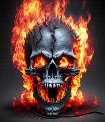 skull burned in fire in dark Halloween night concept of Halloween made with generative AI