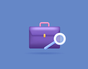 job search, job vacancies, or recruitment. Find companies that are hiring. job information. briefcase and magnifying glass. symbol or icon. 3d and realistic concept design. vector elements. blue