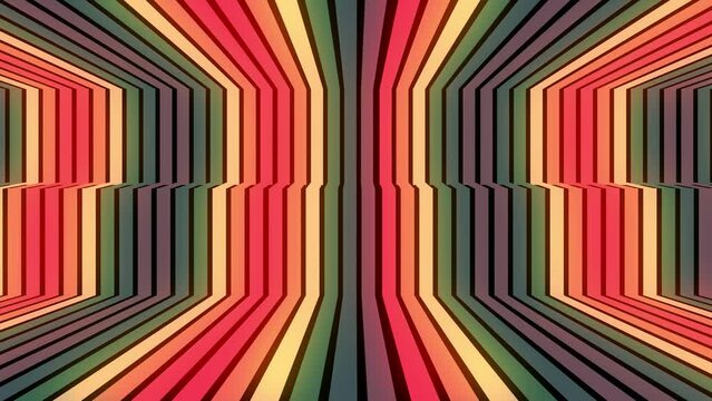 abstract 4k retro animation lines shapes with vintage colors like old rainbow with glowing and camera move