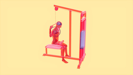 Abstract 3D art of a man on the Lat pulldown machine.