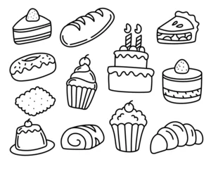 Fotobehang Set of cake doodle illustrations isolated on white background. Hand-drawn cakes vector illustrations © Muhamad