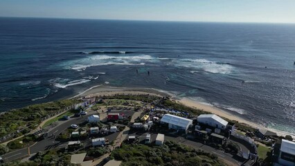 Orbit Shot Of Stunning Margaret River Shore During Surf League Competition, Australia