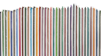 Many books arranged in line isolated over a transparent background.