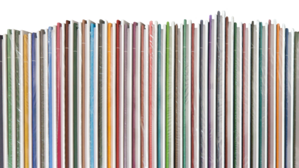 Many books arranged in line isolated over a transparent background.
