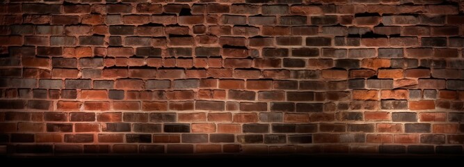 Naklejka na ściany i meble Vintage brick wall illuminated for background. Generative AI